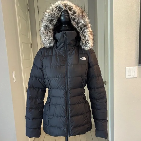 North Face Gotham Black Down Puffer Jacket With Faux Fur Hood Size XS - Picture 4 of 16